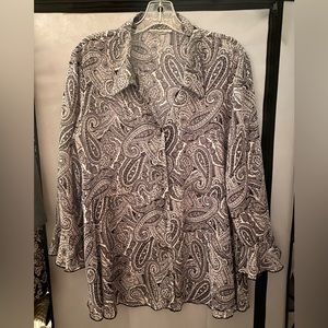 Black and White Sheer Paisley Blouse, Size L-XL
